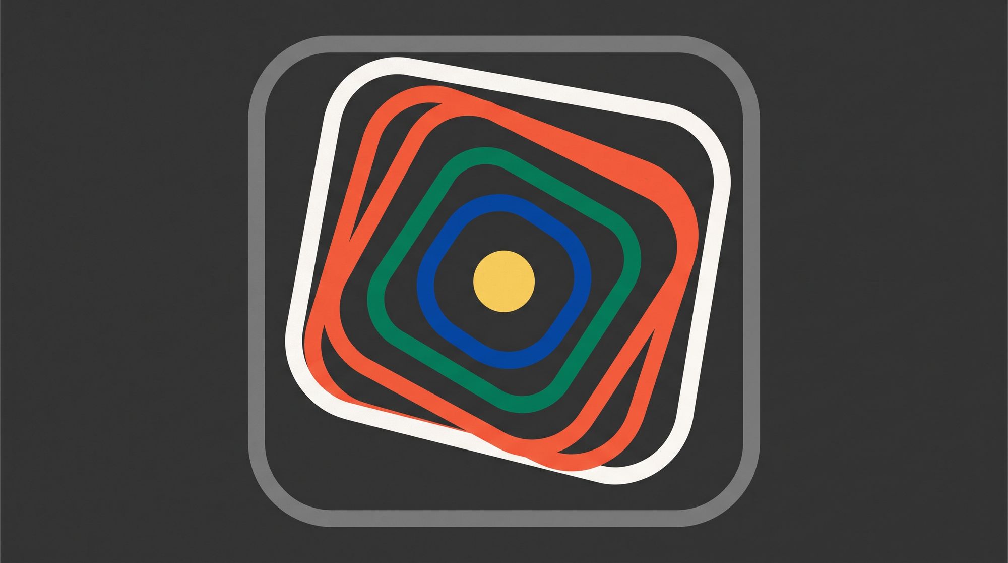 Illustration of a small yellow core surrounded by concentric coloured frames